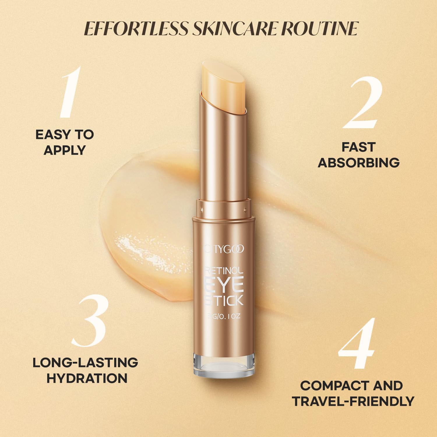 CITYGOO Retinol Eye Stick soft-tip application for gentle use around the eye.