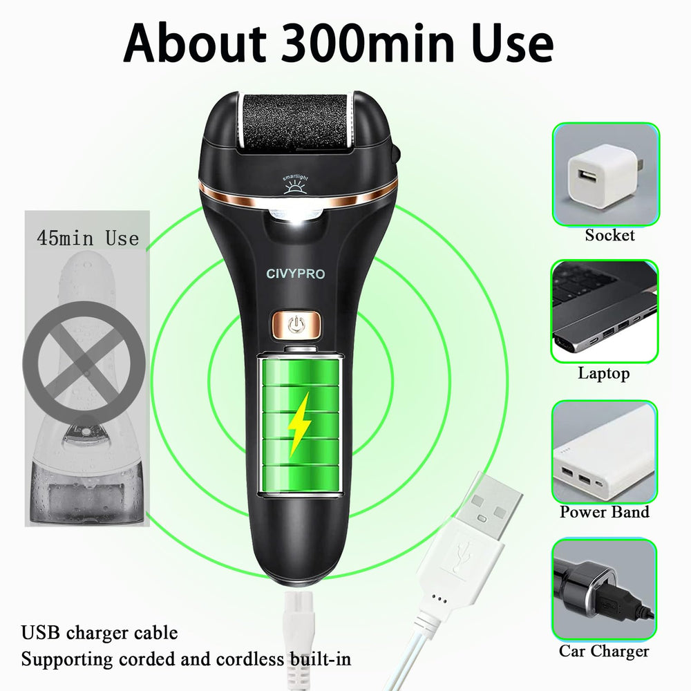 CIVYPRO Electric Foot Callus Remover side view, ergonomic grip in action