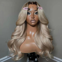 CIYOO 13x6 ombre ash blonde wig highlights seamless parting and versatile styling options.