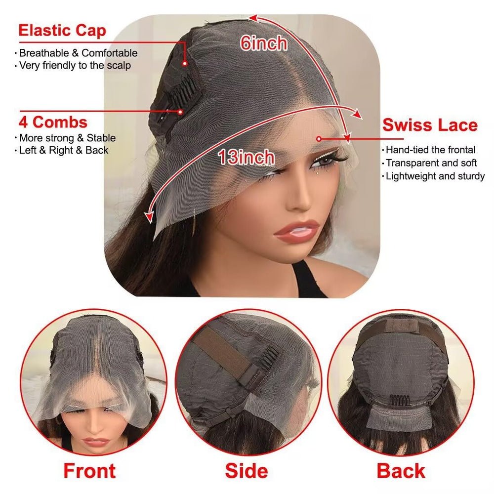 CIYOO glueless wig with adjustable straps and four combs for secure wear.