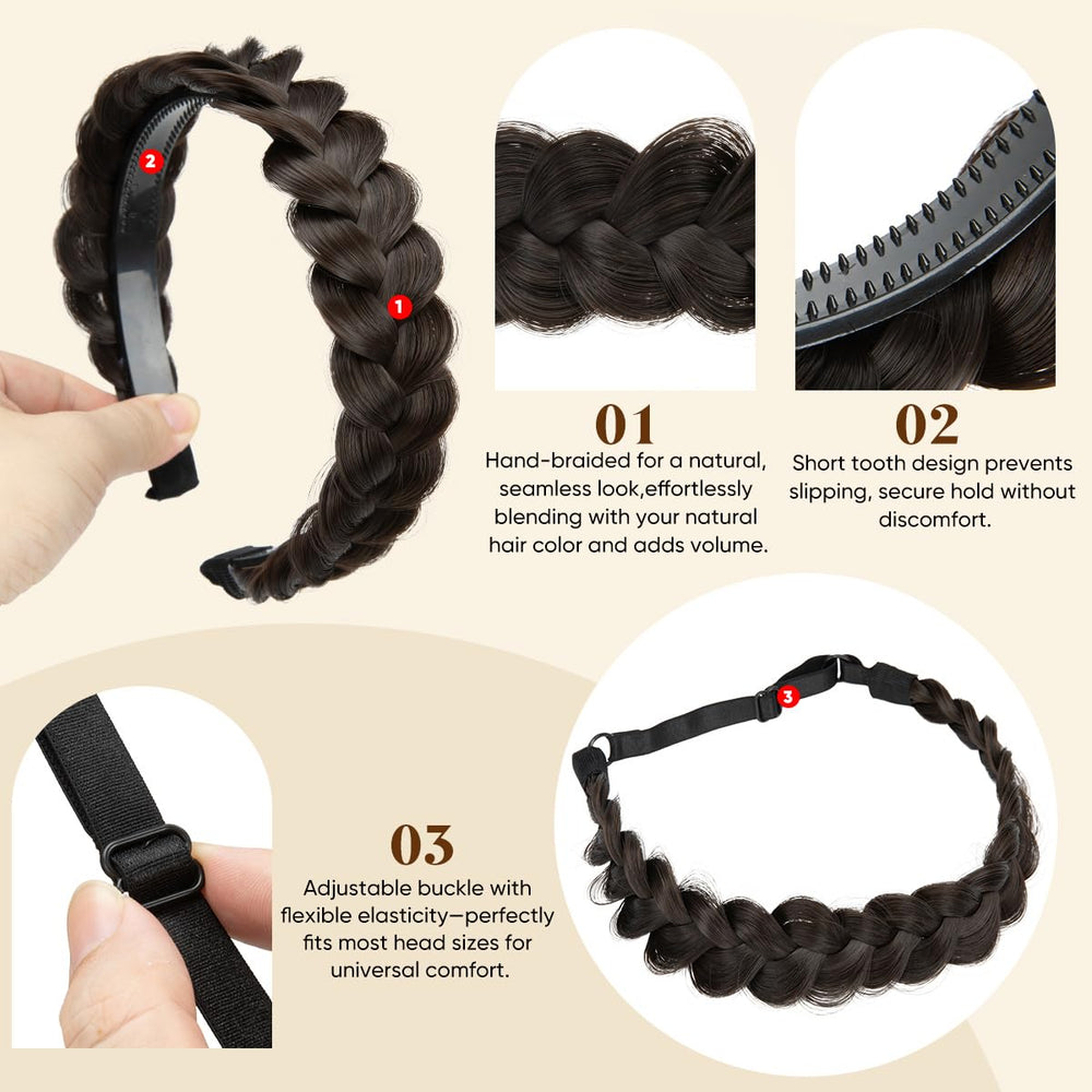 CJL HAIR 2PCs braided headbands color-mix blended with natural hair tones