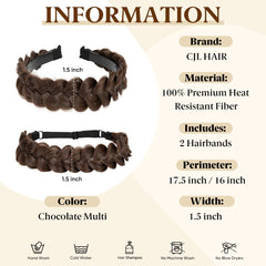 CJL HAIR 2PCs braided headbands hard-band-teeth for secure daily wear