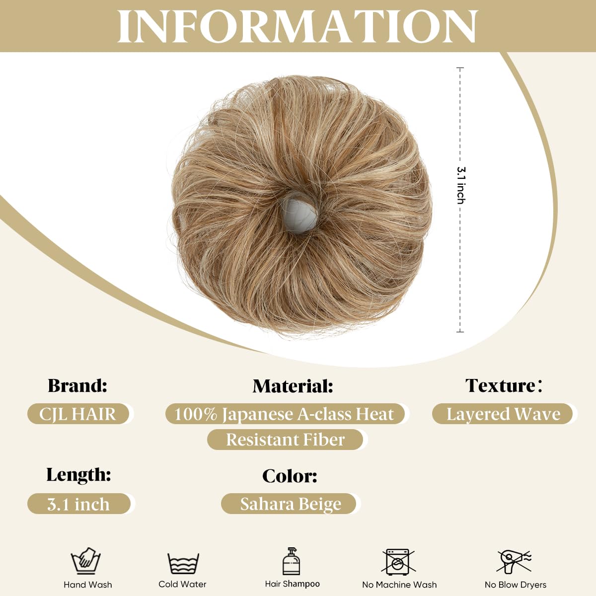 CJL HAIR Sahara Beige bun closeup shows textured curls and natural blend