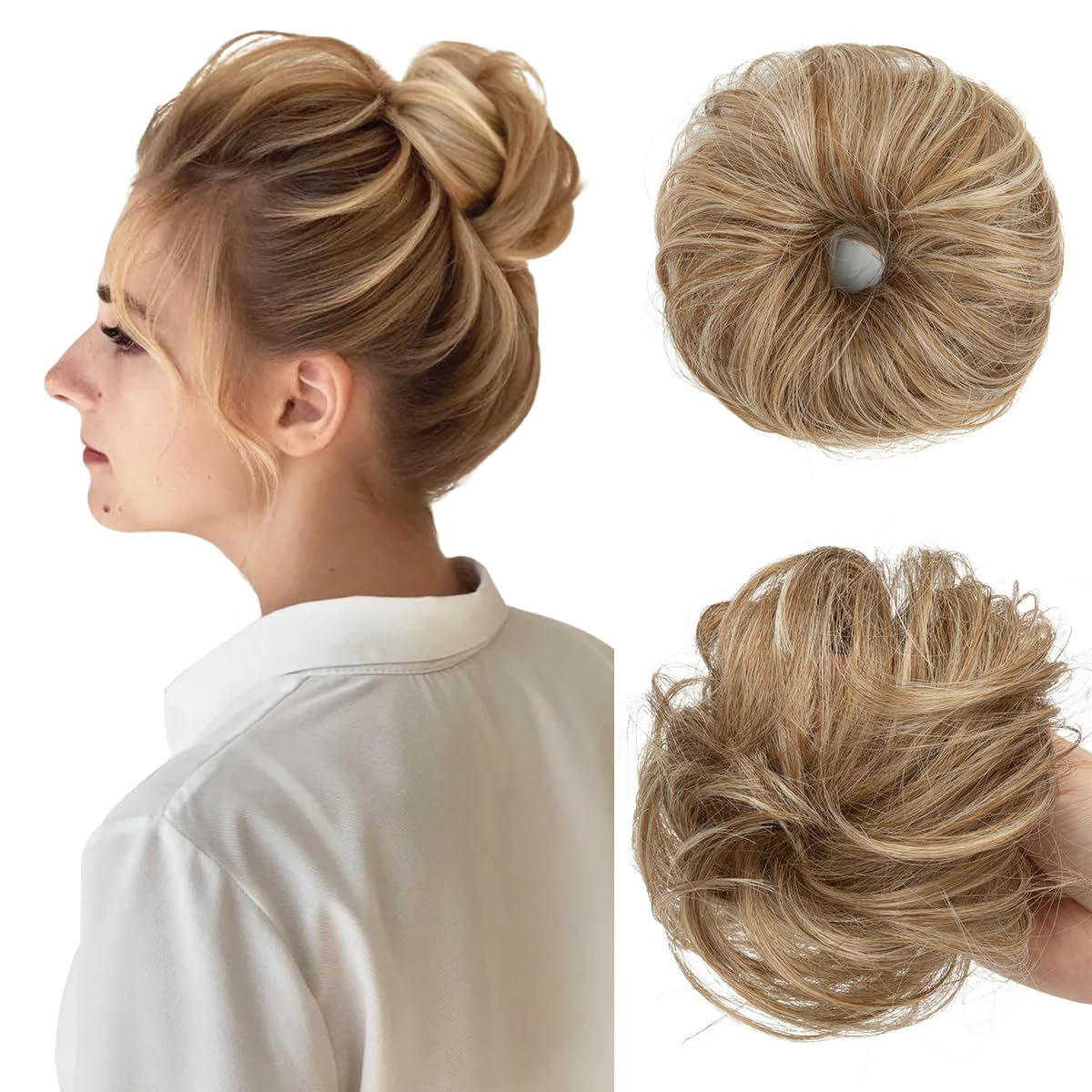 CJL HAIR Sahara Beige mini buns on head for thin hair with lightweight volume
