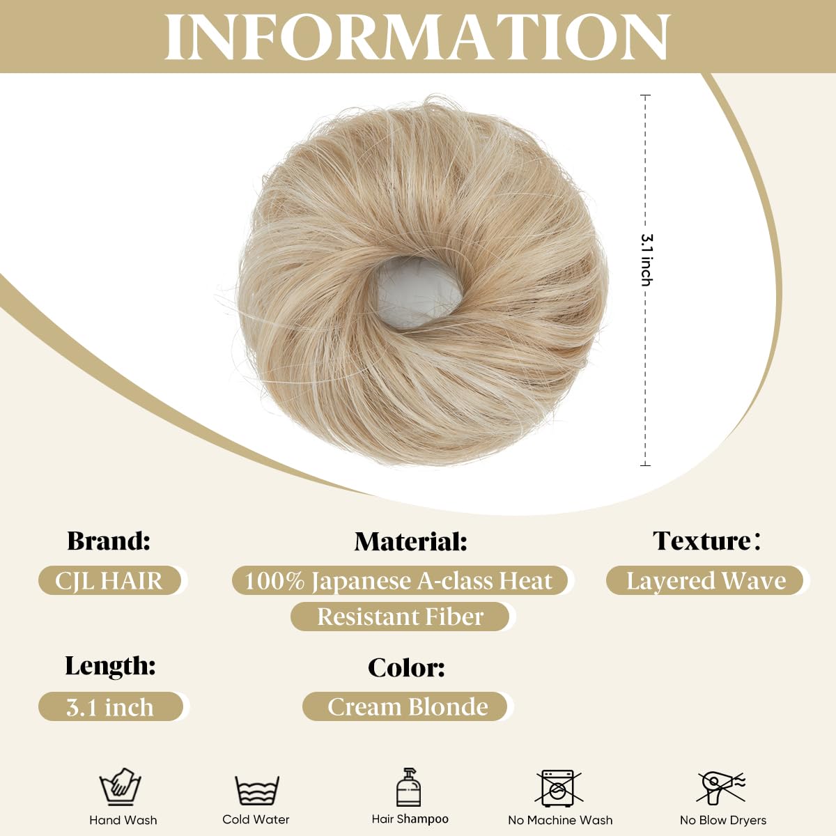 CJL HAIR 2PCs small bun Cream Blonde mini bun ready for chic updos.