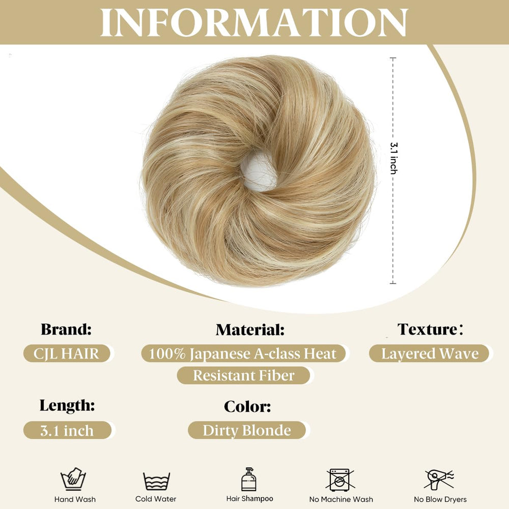 CJL HAIR 2PCs messy bun front view shows natural blend and compact volume