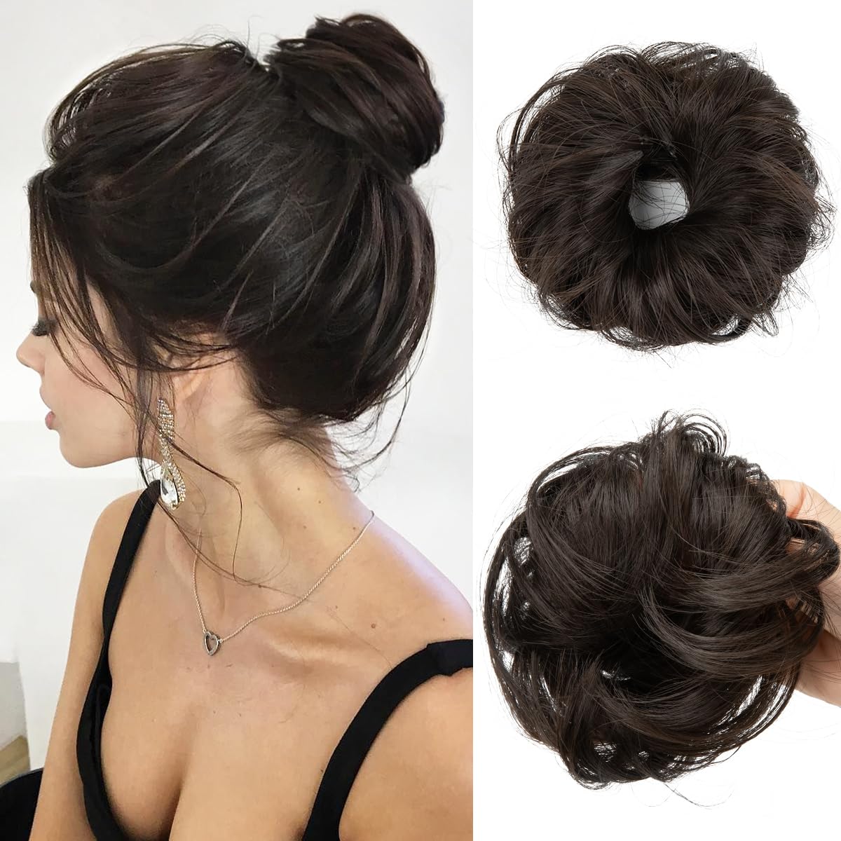 CJL HAIR 2PCS small cute messy bun set adds lightweight fullness to thin hair.