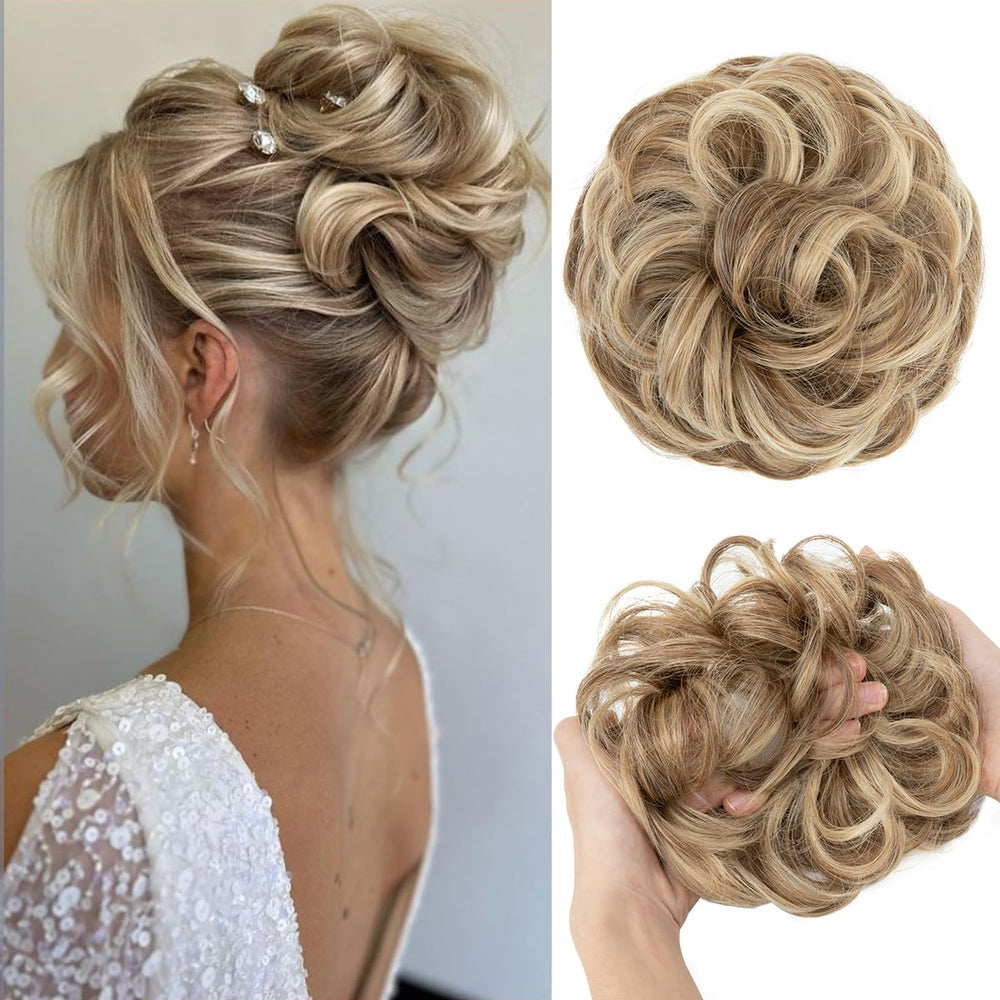 CJL HAIR large messy bun piece in sand adds instant volume for a chic updo.