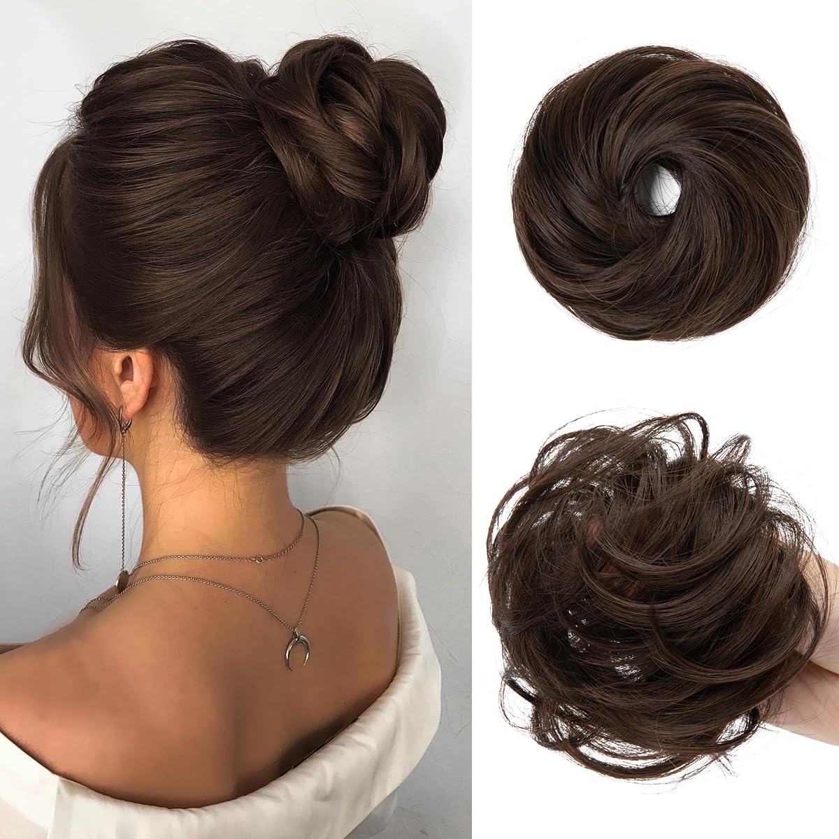 CJL HAIR small bun dark chocolate front view adds lightweight volume