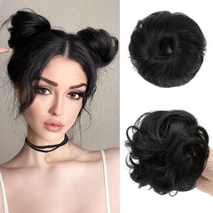 CJL HAIR small cute messy bun black front view adds lightweight volume.