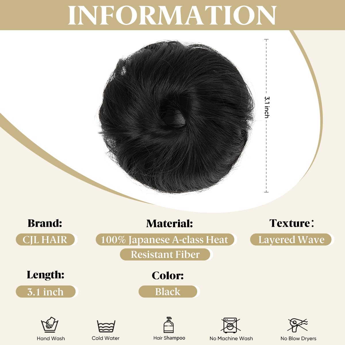 CJL HAIR small cute messy bun black side view shows natural updo styling.