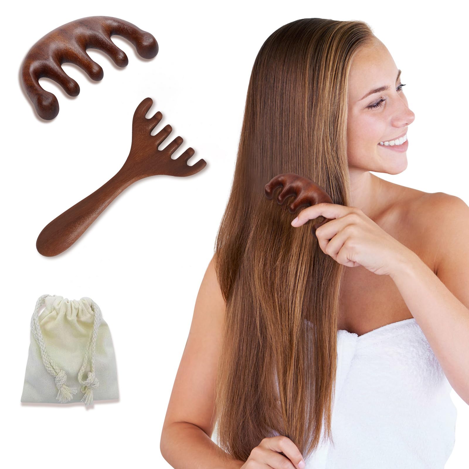 CKCLGTDM wooden scalp massager set with sandalwood claws for soothing scalp comfort
