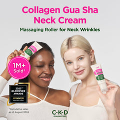 CKD neck cream application close-up showing massage for lifting.