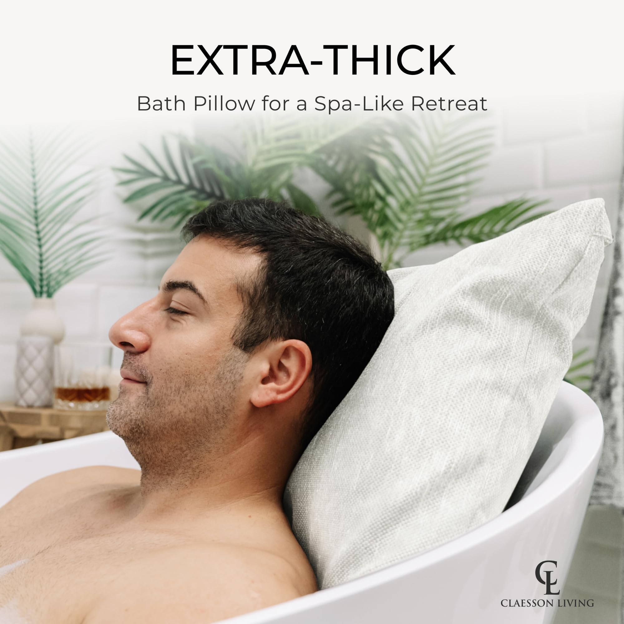 Claessonliving bath pillow machine-washable label for easy cleaning.