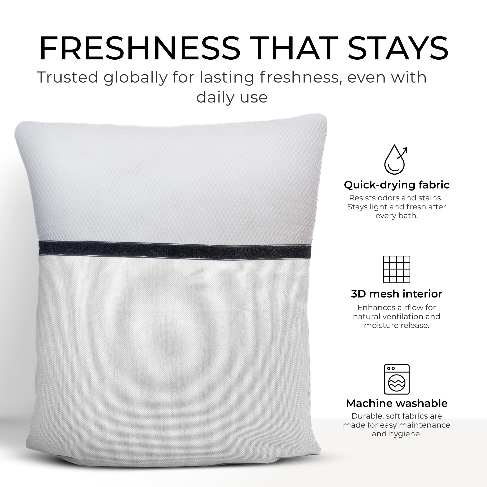 Claessonliving bath pillow odor-stain resistant fabric close-up.