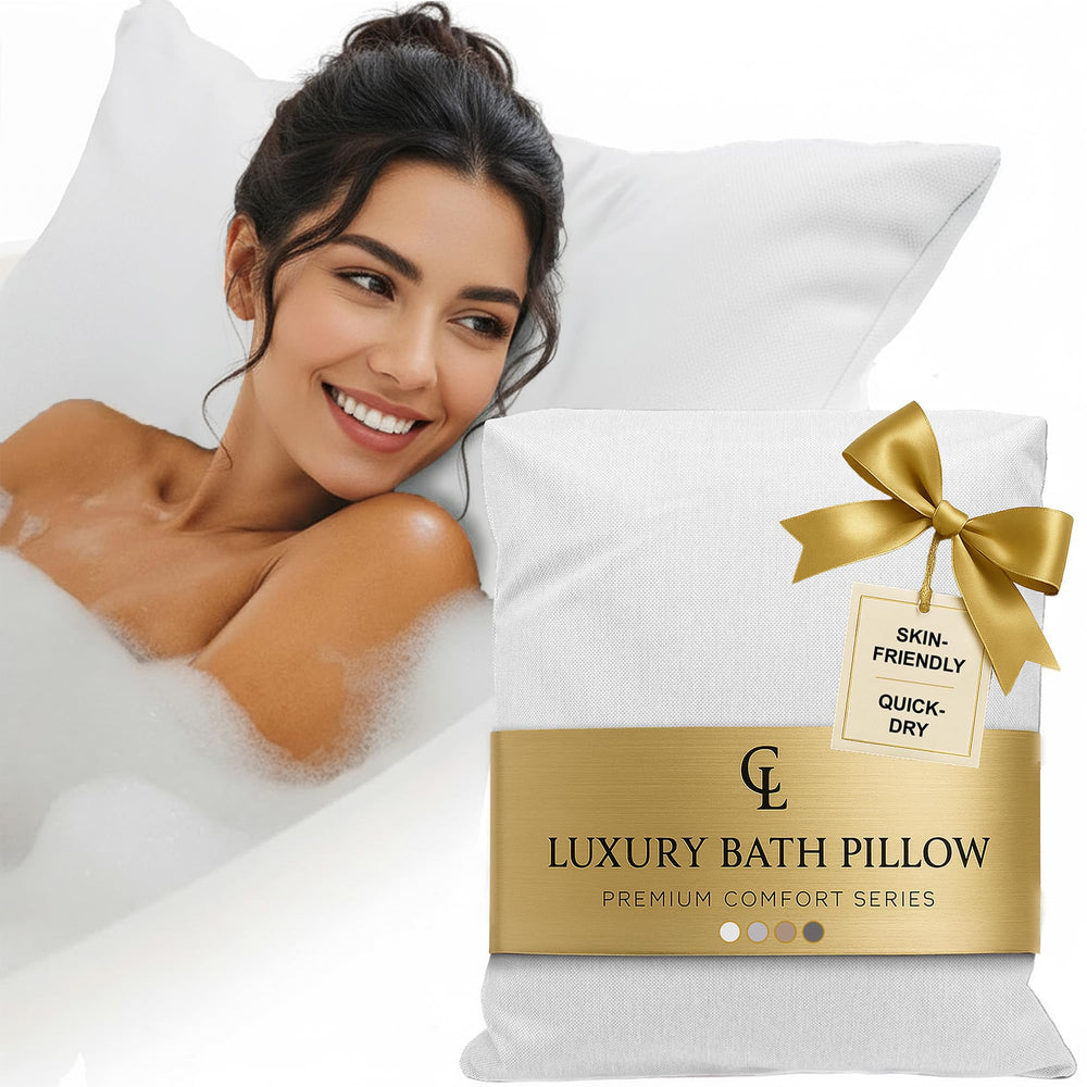 Claessonliving luxury bath pillow full view shows plush head and neck support.