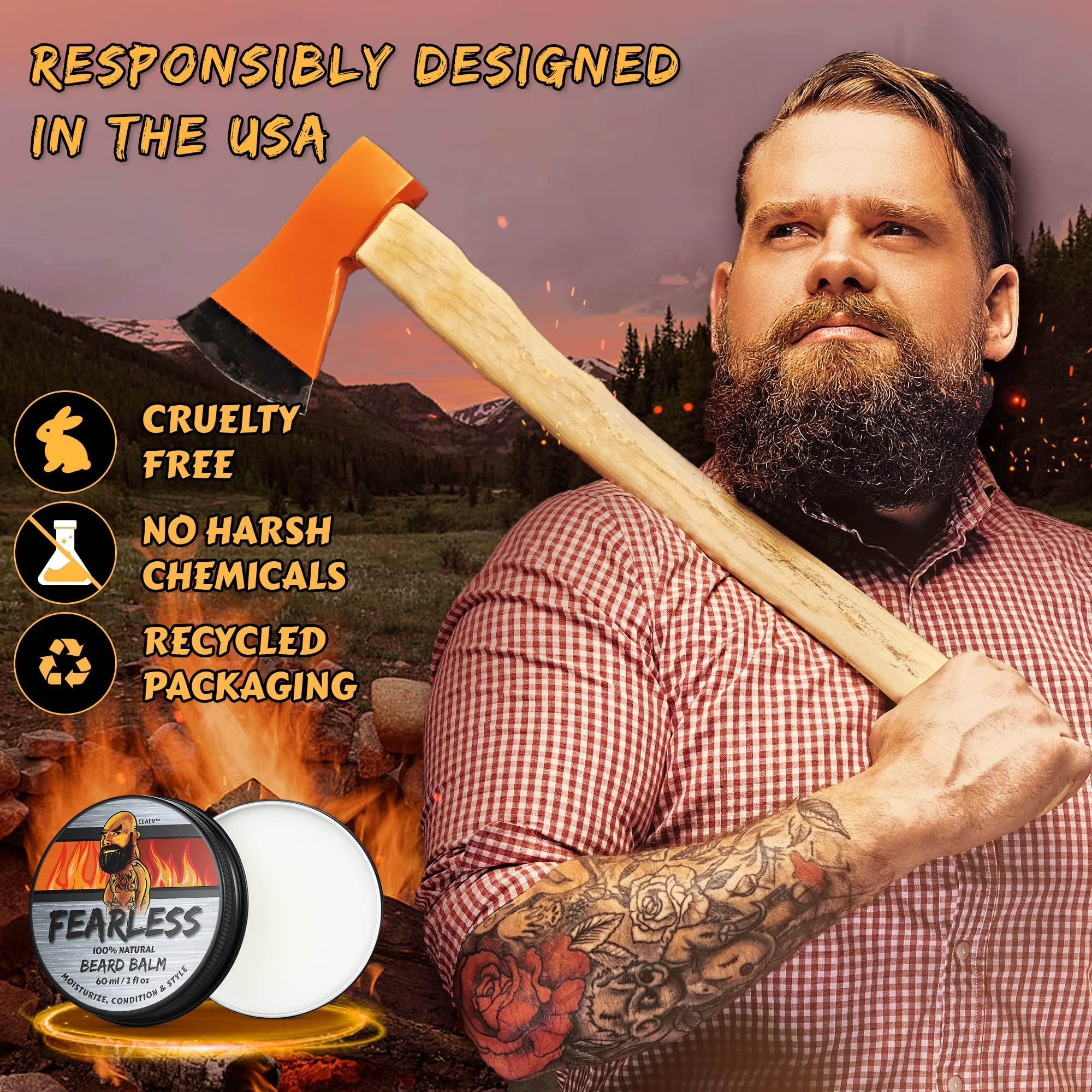 Claev beard balm with natural beeswax for structured, groomed style.