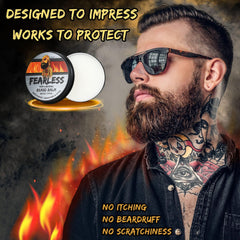 Claev beard balm ingredient panel highlights shea butter and natural oils.