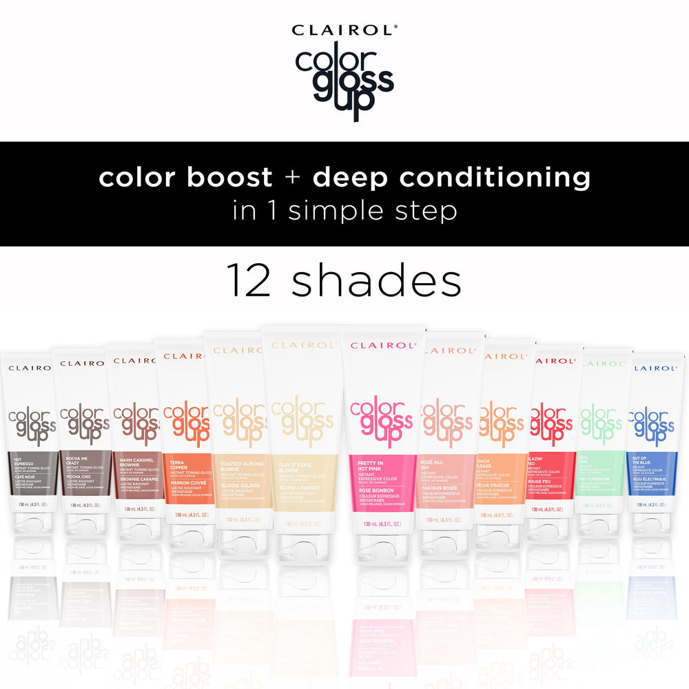 Clairol Color Gloss Up Terra Copper application on hair for boost and shine.