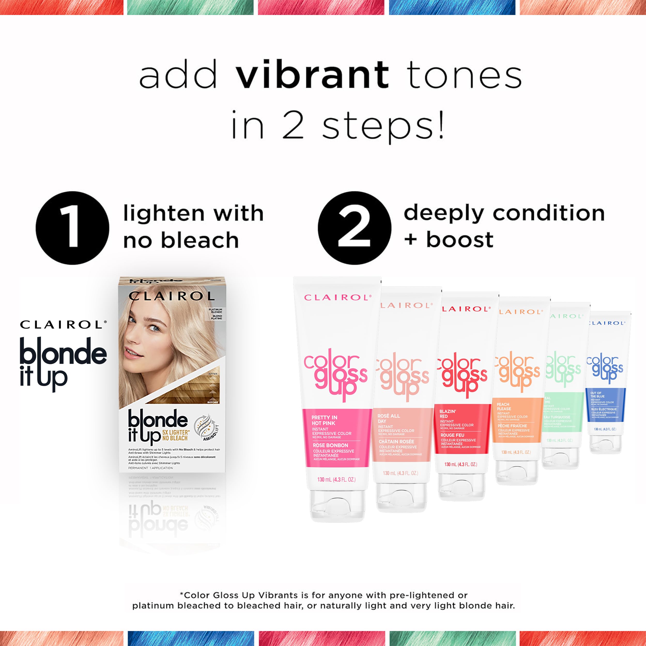 Clairol Color Gloss Up Terra Copper before-after swatch shows refreshed copper tone.