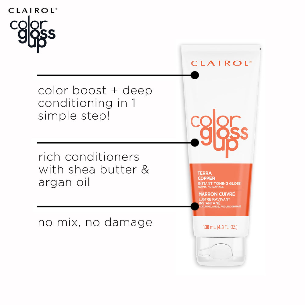 Clairol Color Gloss Up Terra Copper conditioning in-shower formula with shea butter and argan oil.
