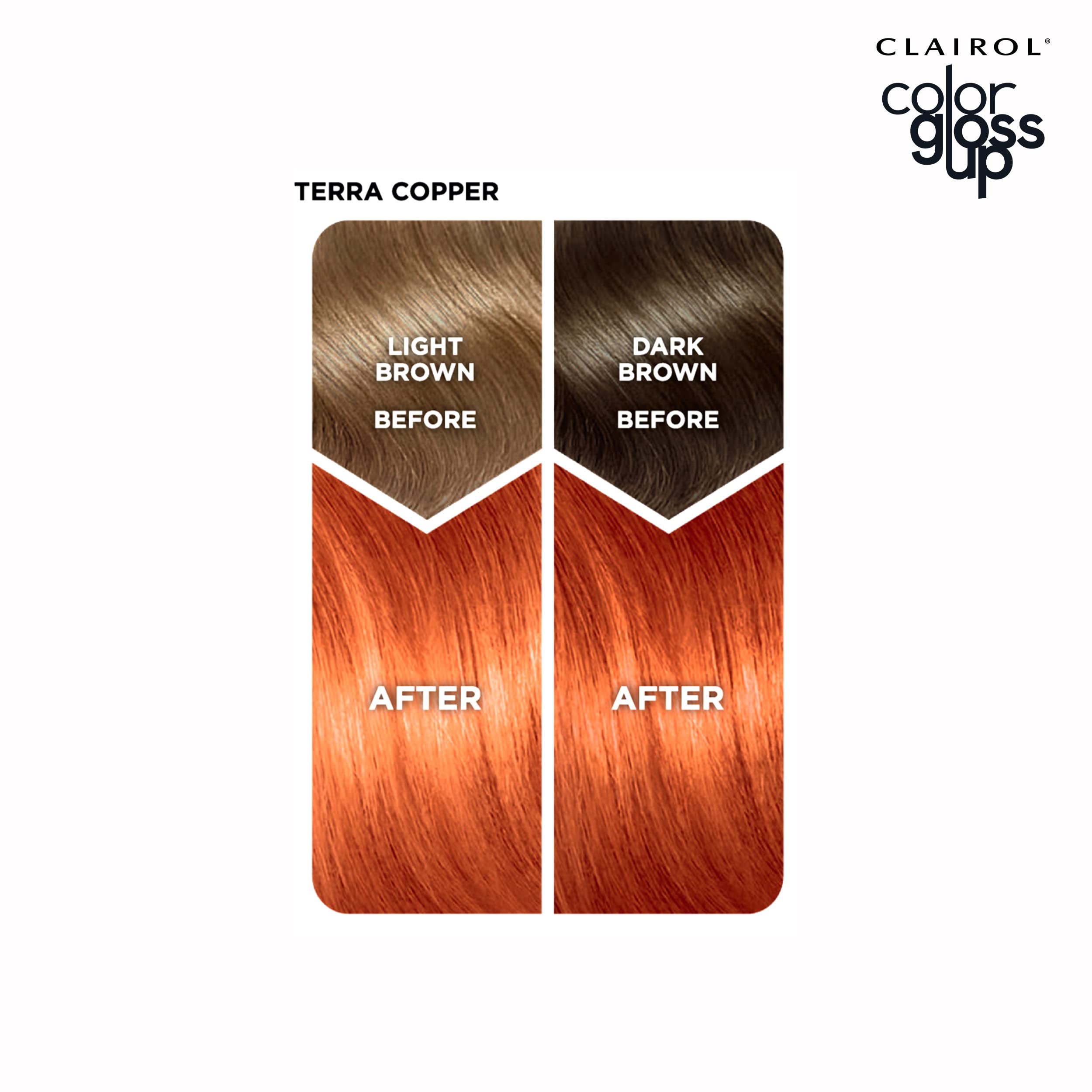 Clairol Color Gloss Up Terra Copper packaging emphasizing vegan and silicone-free formula.