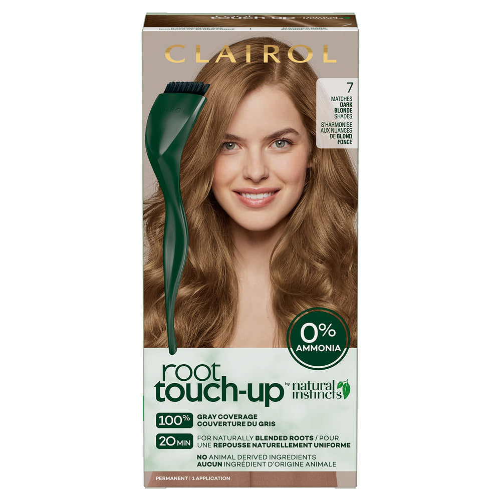 Clairol Natural Instincts Root Touch-Up bottle pours for quick color refresh.