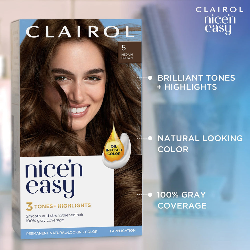Clairol Nice'n Easy Triple Shine Hydrience boosts hair gloss.