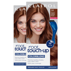 Clairol Root Touch-Up 5R bottle and brush for quick gray coverage.