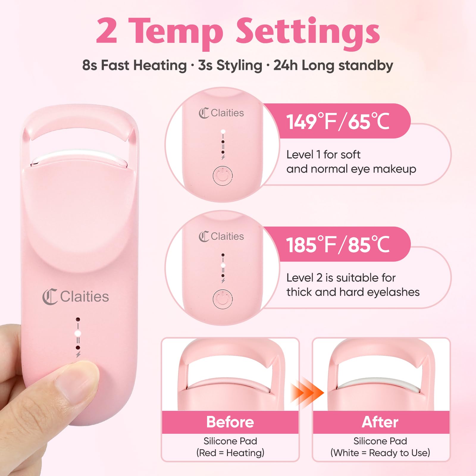 Claities heated eyelash curler 3d-contoured design for root-to-tip lift