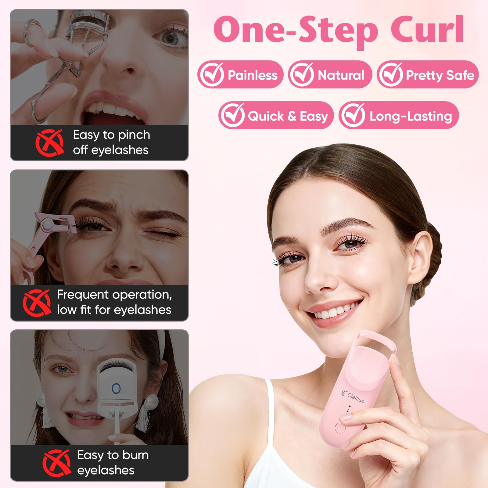Claities heated eyelash curler safety technology reducing pinching and burns