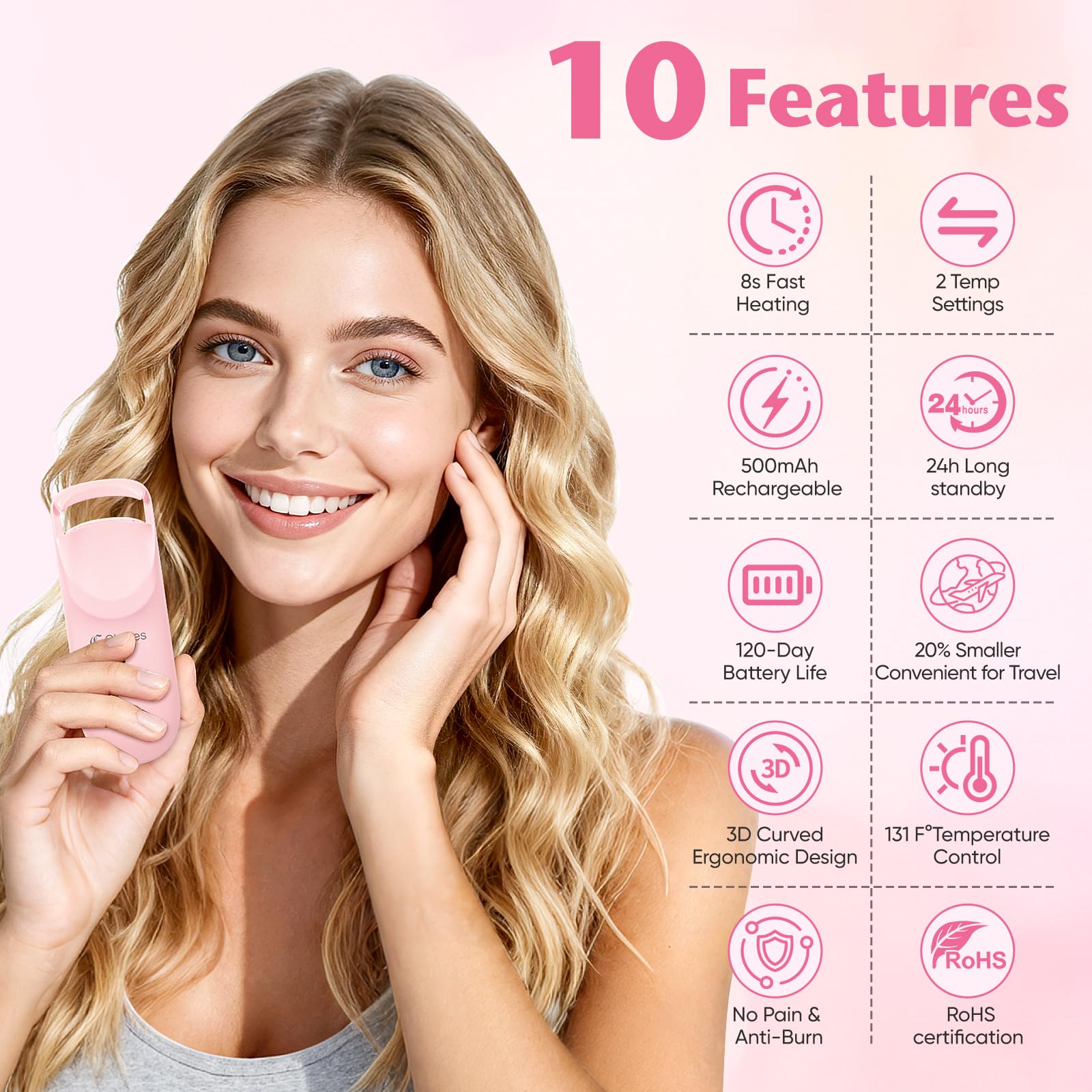 Claities heated eyelash curler demonstrates three-second curl at the root