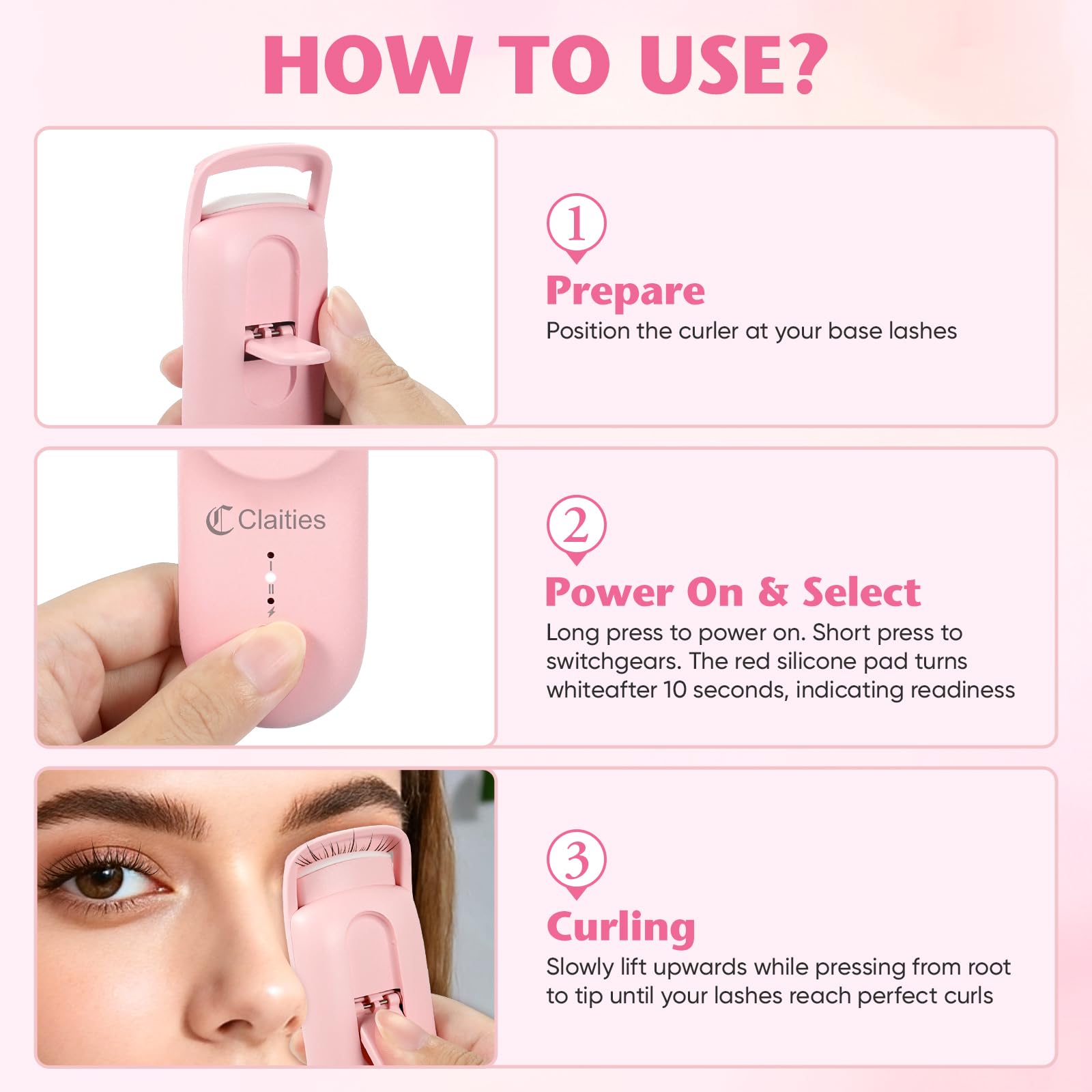 Claities heated eyelash curler USB-C charging for on-the-go power