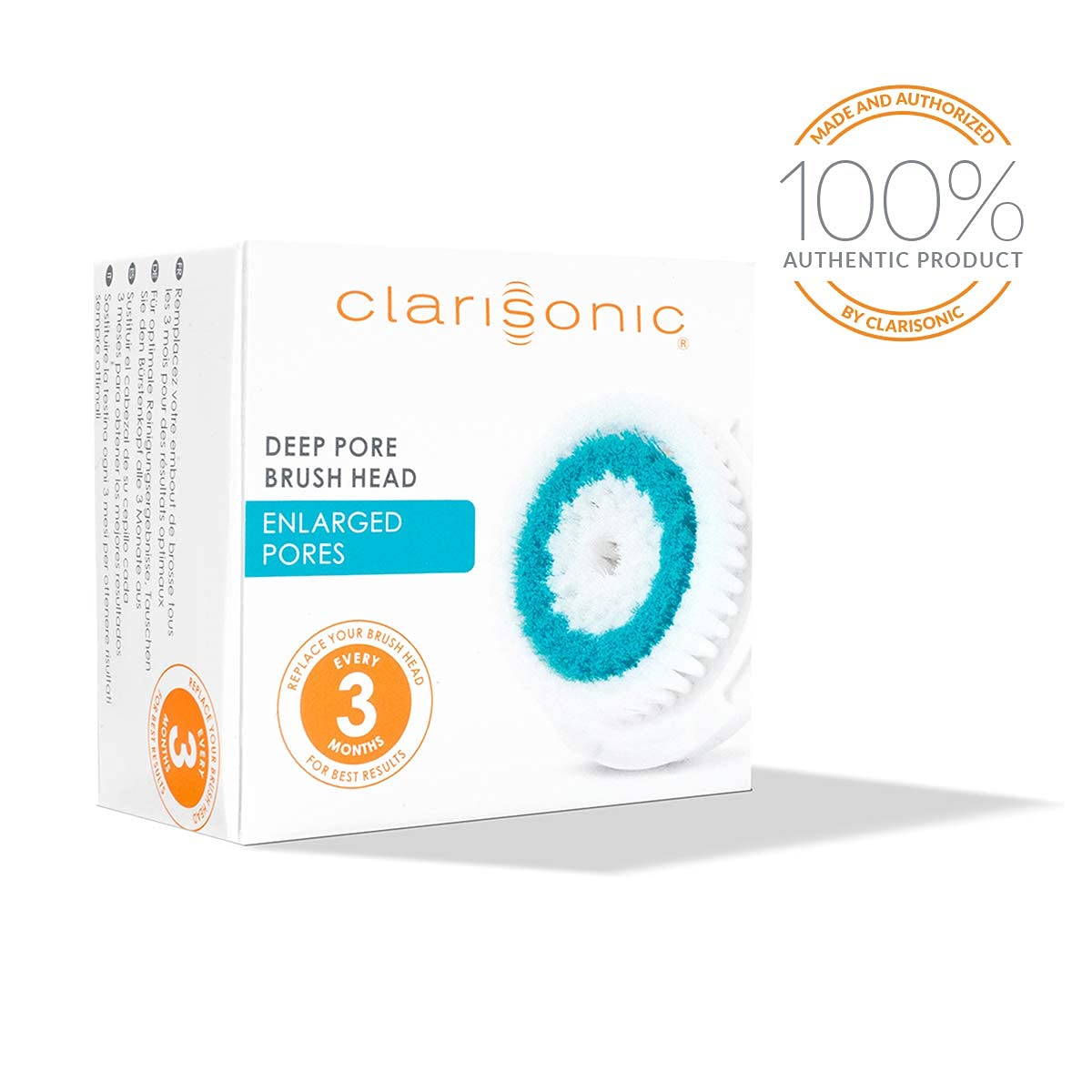 Clarisonic Deep Pore Brush Head care guide image showing replacement tips.
