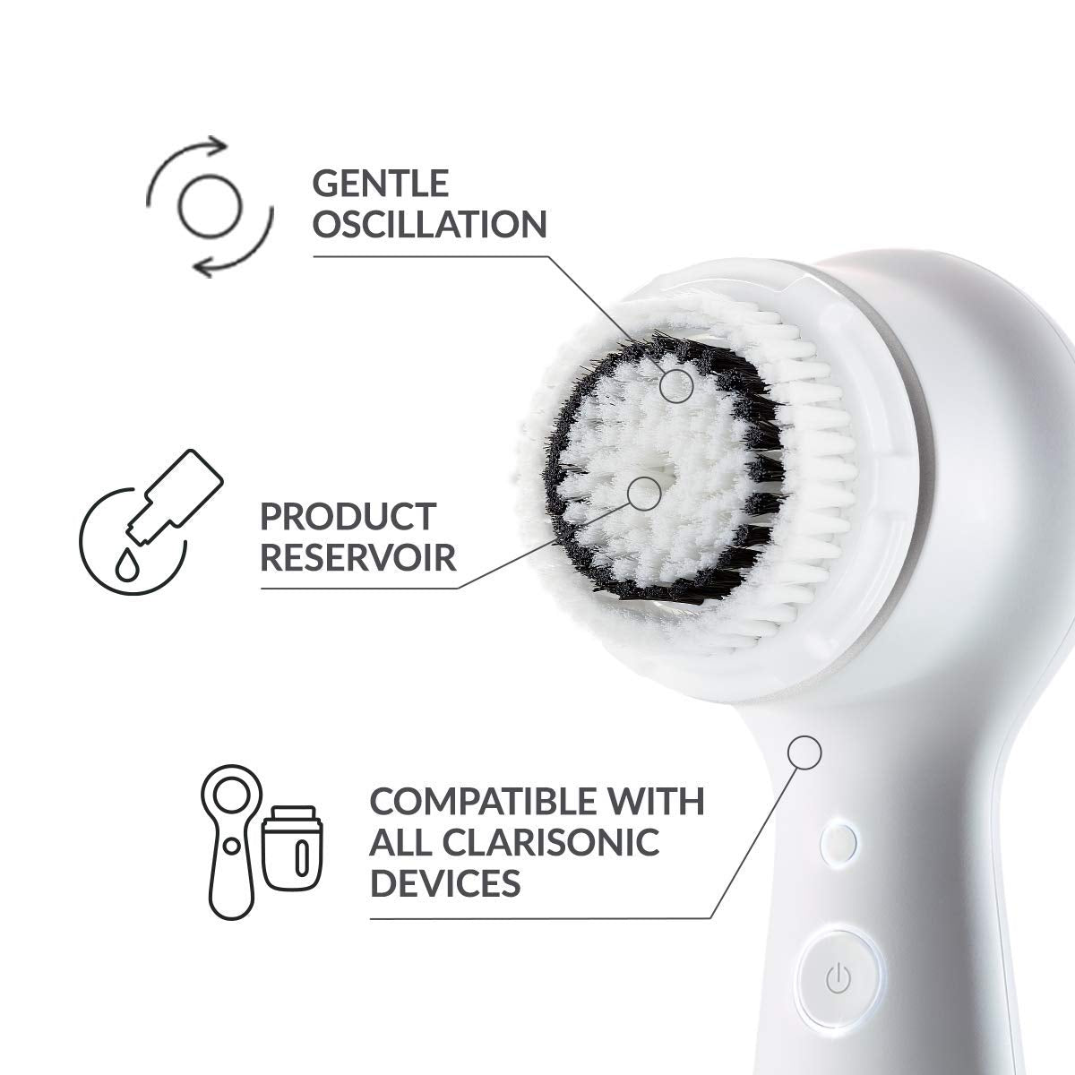 Clarisonic Sensitive brush head on Mia 1 designed for gentle facial cleansing