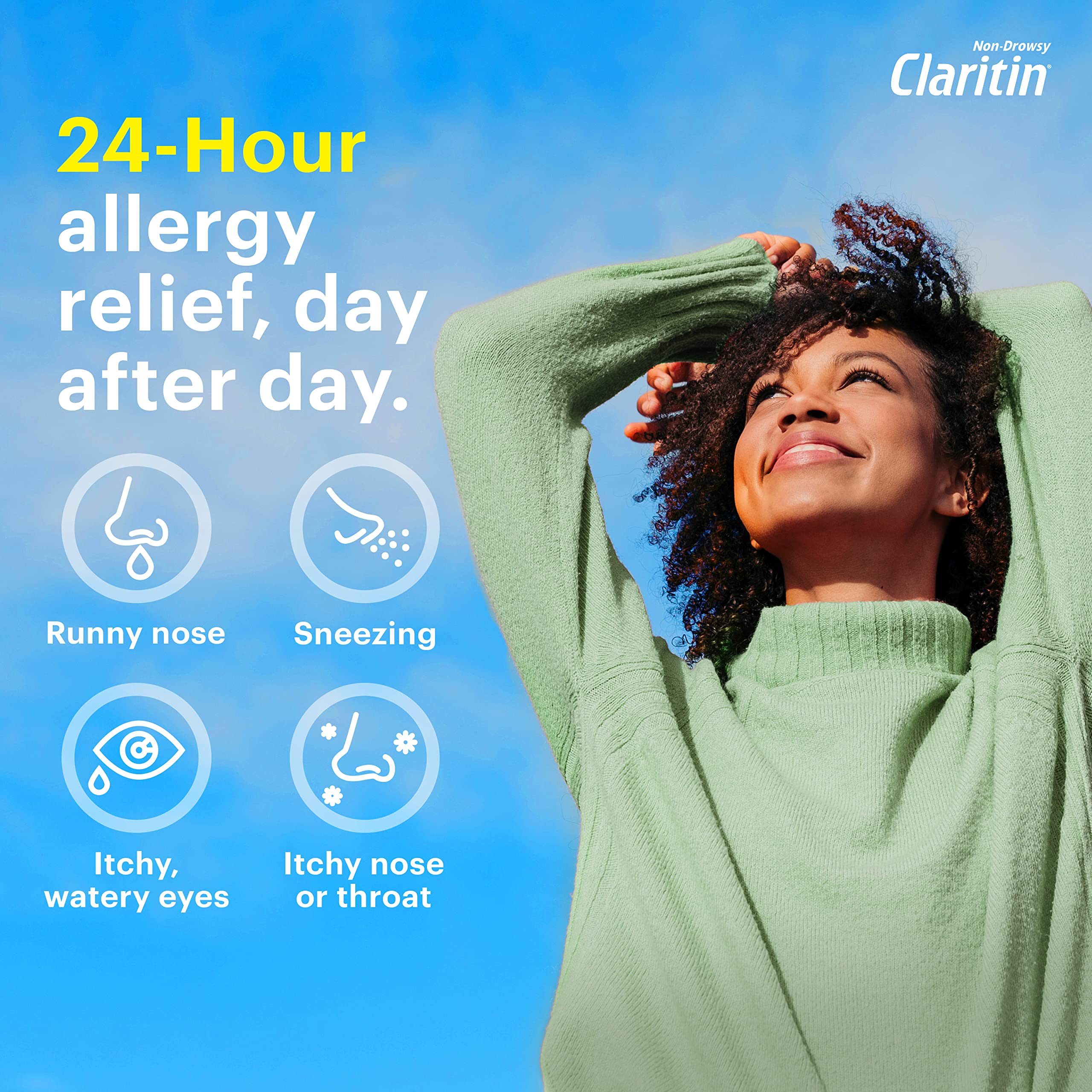 Claritin Liqui-Gels dosing image shows one capsule daily for adults and kids six plus.