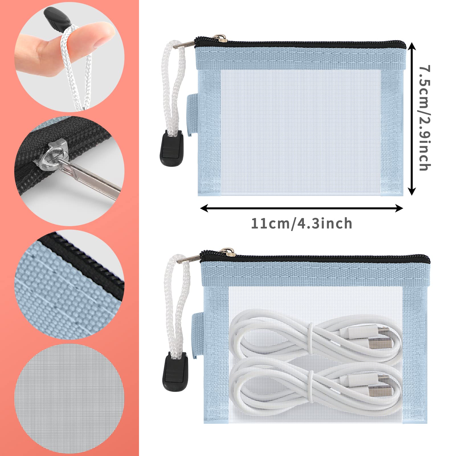 Classycoo mini zipper mesh bags multi-color pack keeps cosmetics and coins stylishly