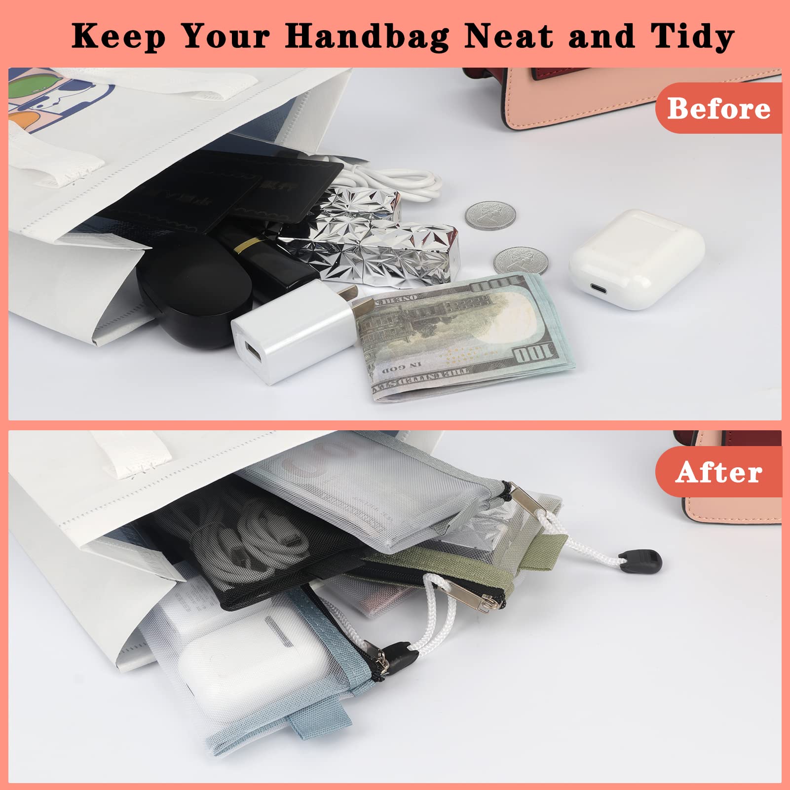 Classycoo mini zipper mesh bags travel-ready coin purse and card holder