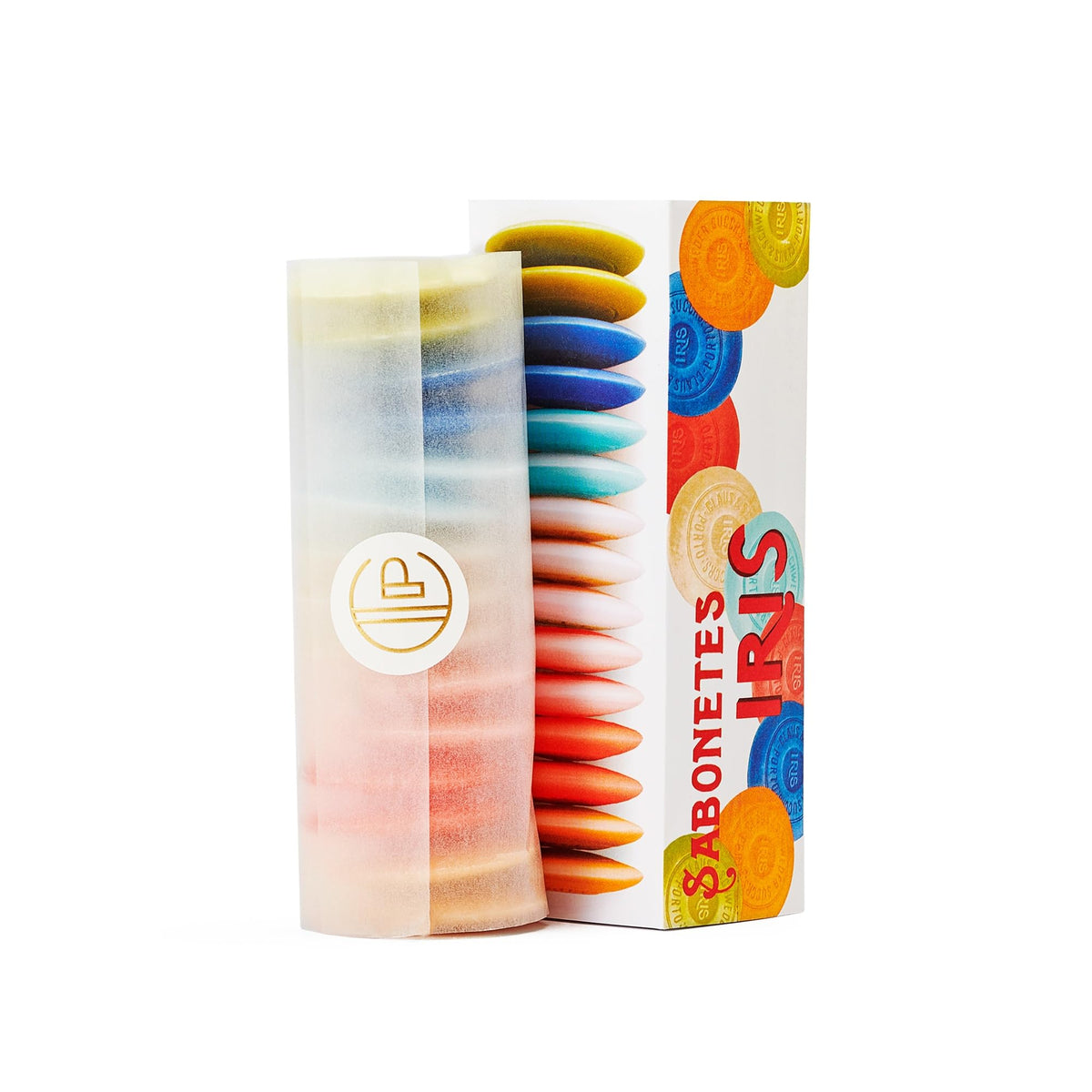 Claus Porto Iris guest soap box display shows 15 soaps delivering a luxurious, long-lasting lather for guests.