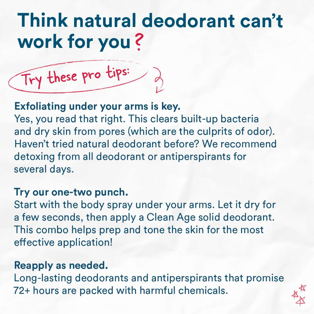 Clean Age teen sport-ready application demonstrates easy odor-control and confidence.