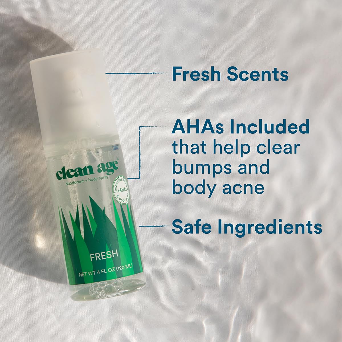 Clean Age vegan-paraben-free icon communicates cruelty-free, gentle formula for teens.
