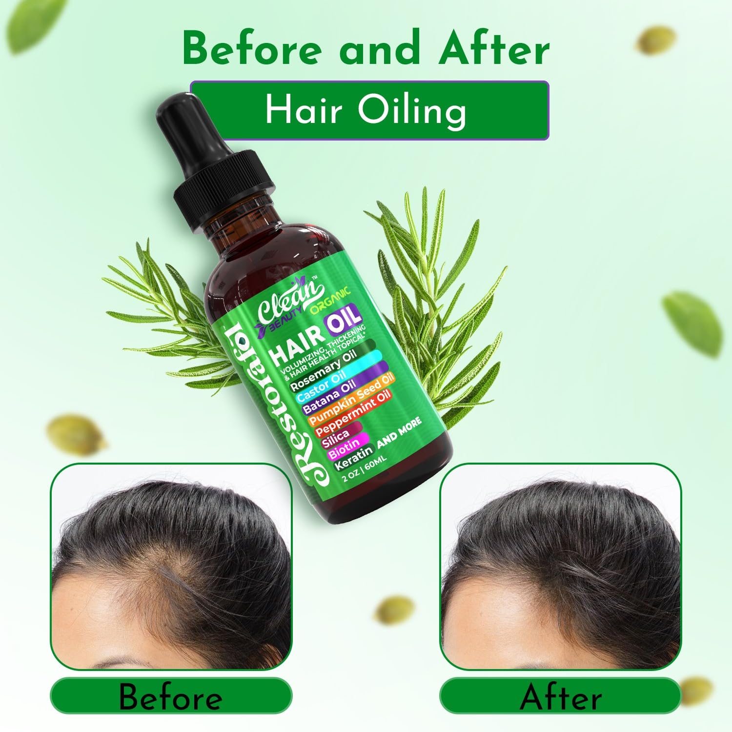 Clean Beauty Peppermint Oil drop evokes refreshing scalp feel and balance.