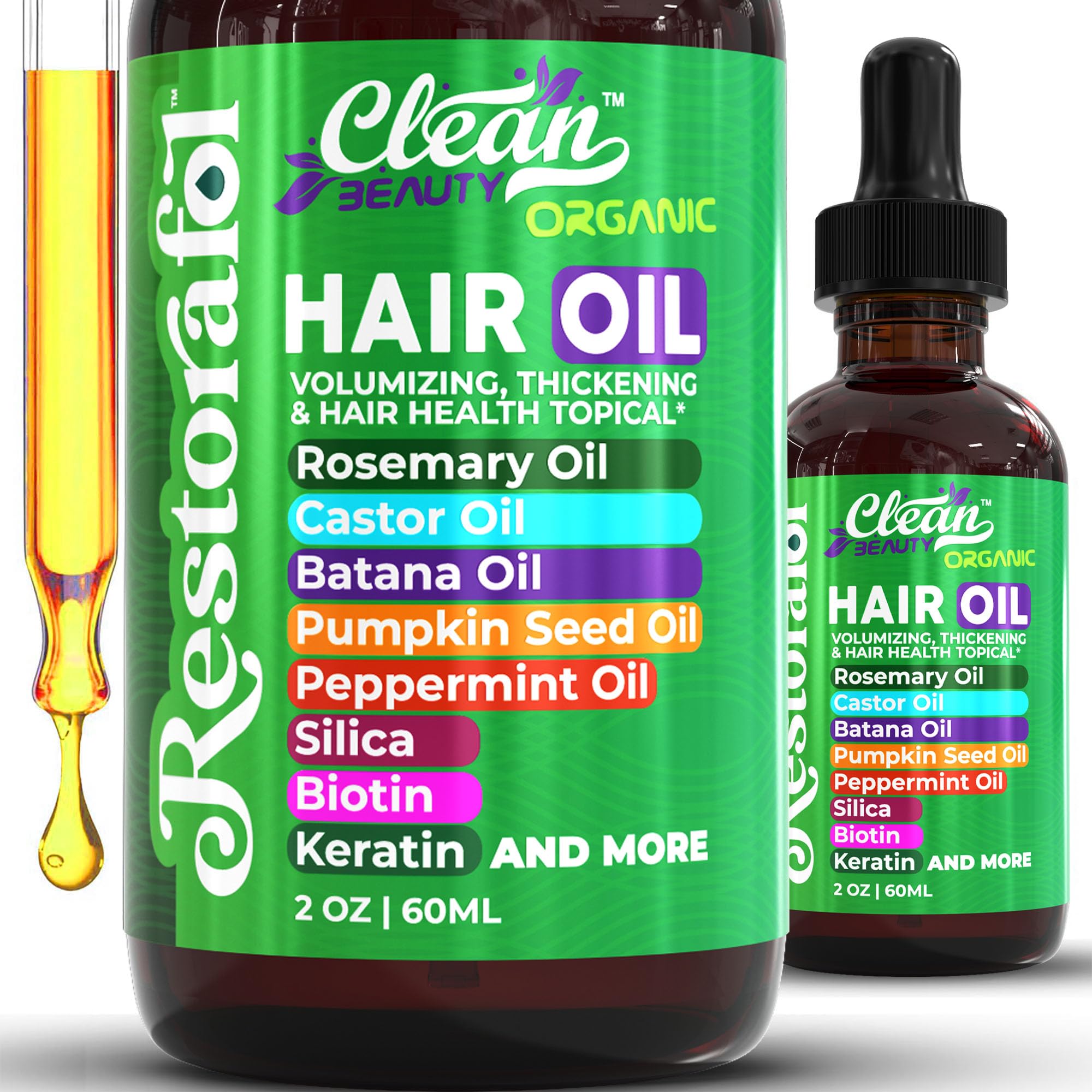 Clean Beauty Rosemary Hair Oil bottle with rosemary and castor oils for healthier-looking hair.