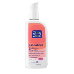 Clean & Clear Essentials oil-free moisturizer bottle delivering lightweight hydration and acne support.