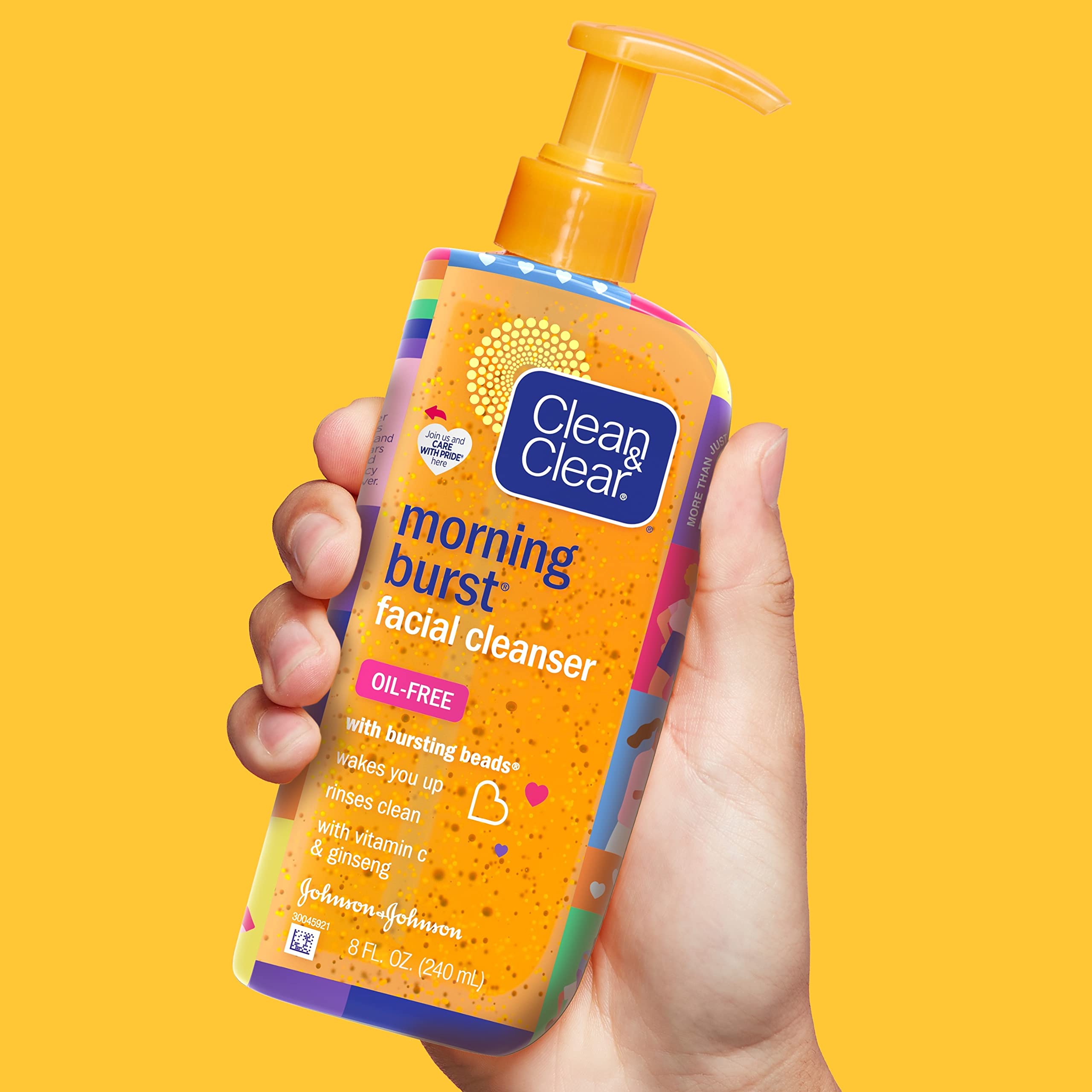 Clean & Clear Morning Burst label close-up showcases citrus aroma and key ingredients