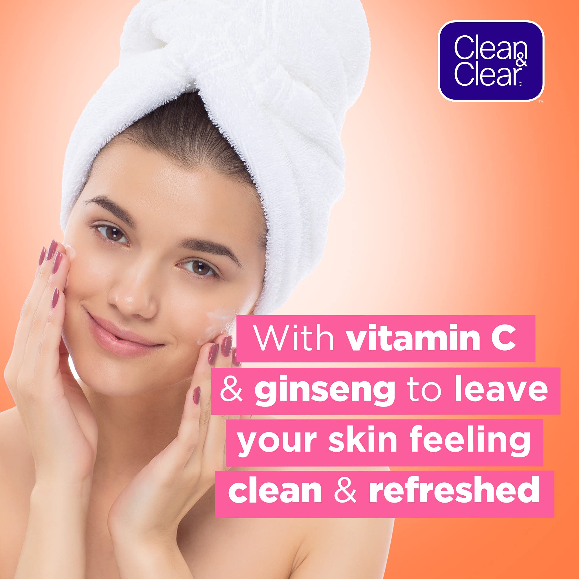 Clean & Clear Morning Energy rinse-off shows clean, smooth skin after cleansing.