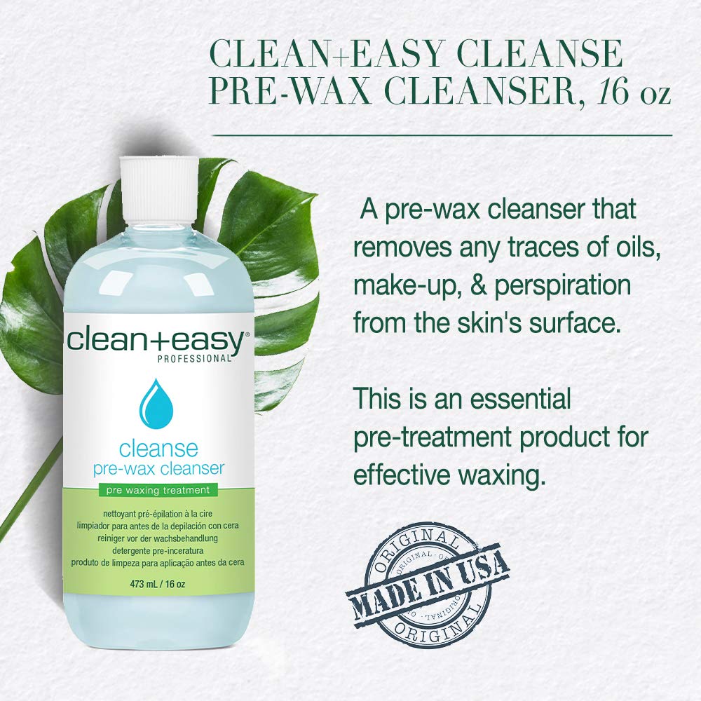 Clean + Easy Pre Wax Cleanser on a cloth shows oil-free prep for even wax adherence