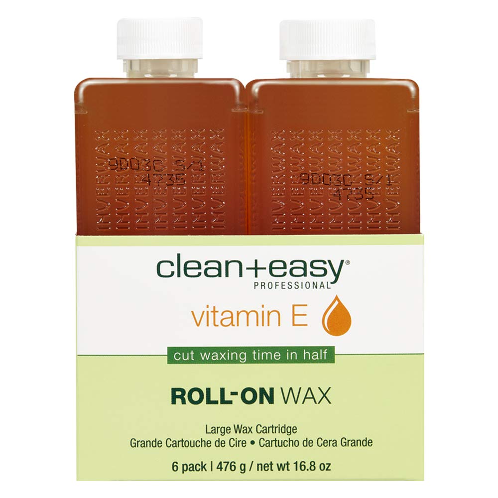 Clean + Easy Vit E roll-on wax 6-pack package for home waxing convenience