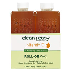 Clean + Easy Vit E roll-on wax 6-pack package for home waxing convenience