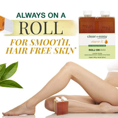 Close-up of Clean + Easy Vit E roll-on wax large refills
